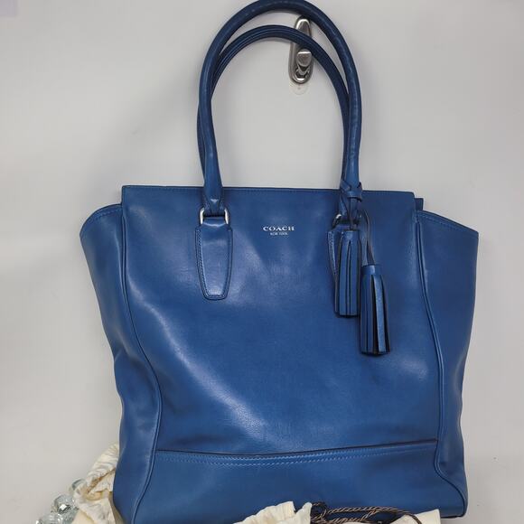 Coach Legacy Tanner Blue Purse Bag Double Handle W Satin Dust Bag Handbag Large - Picture 4 of 13